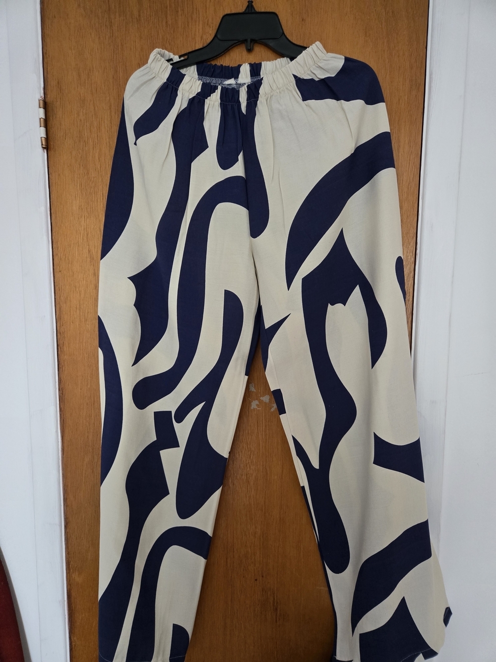Abstract Navy and Cream Wide-Leg Pants